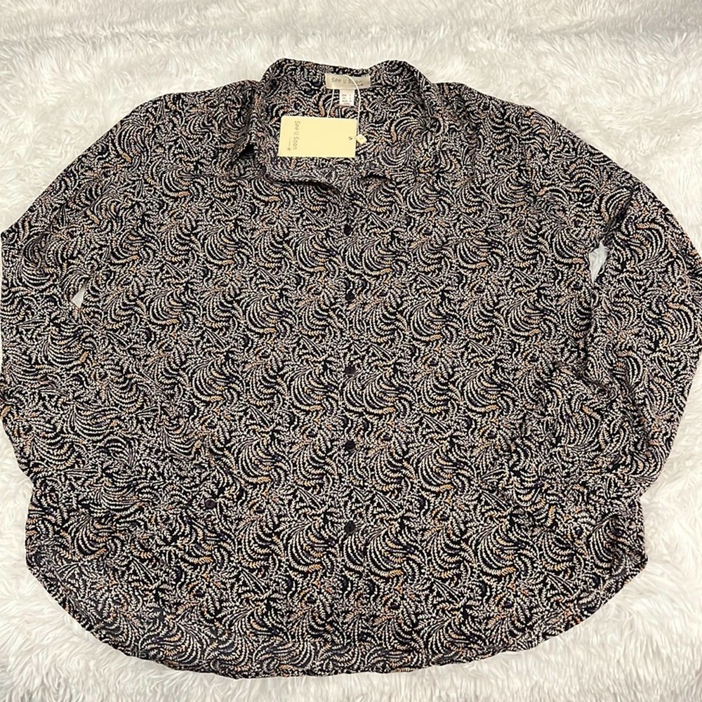 ANTHROPOLOGIE‎ See U Soon Long Sleeve Blouse Hi/Lo Hem Front Button Down Small